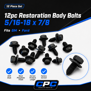 12pc Restoration Body Bolts 5/16-18 x 7/8 Black Phosphate Fits Many GM & Ford