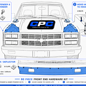 1992-1998 Suburban 2500 OBS Fender Wheelhouse Hood Air Dam Bolt Clip Kit 80pc